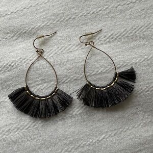 Francesca’s Dark Gray Tassel Hoop Earrings